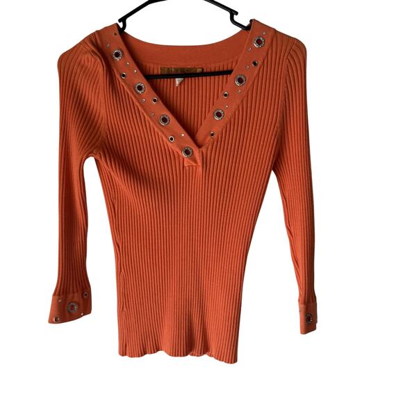Belldini Sweater Y2k Small Ribbed V Neck Studded Long Sleeve Stretch Going Out - Picture 1 of 9